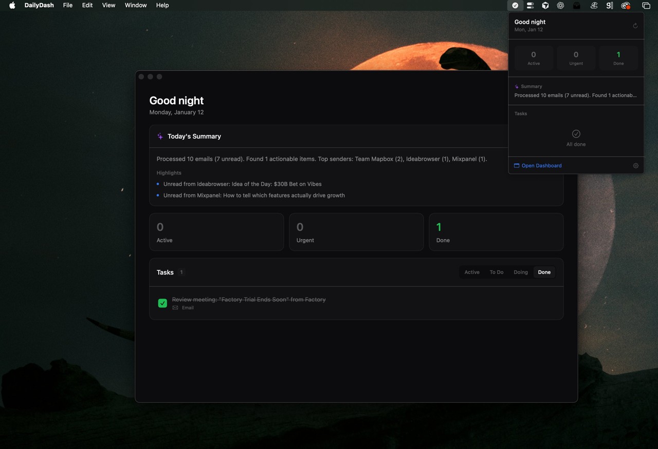 Screenshot: Email overload: automated daily summaries and task routing