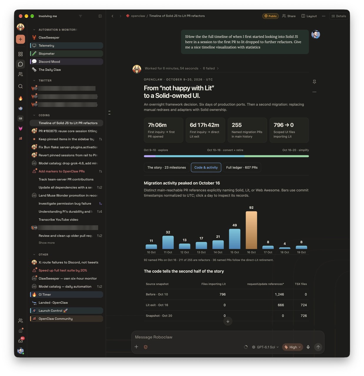 Screenshot: Frontend migration: Lit to Solid across 600 PRs